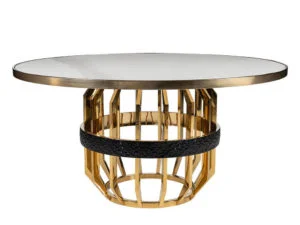 Rozel White Marble Top Champagne Titanium Gold Dining Table